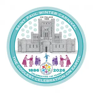 Here are the 2026 Winter Carnival buttons, designed by pointillist illustrator Randall Peterson